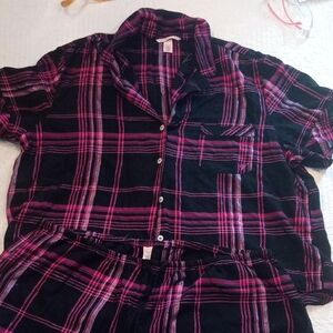 Plaid Button-Up Pajama Set